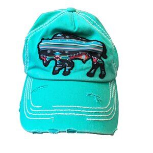 KBETHOS Vintage Buffalo Patch Distressed Hat‎ Teal Adjustable 100% Cotton Adult